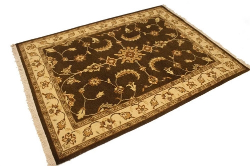 5x7 Partially Hand-Woven Brown Floral Sumak Rug Oriental Farmhouse Carpet - Picture 4 of 15