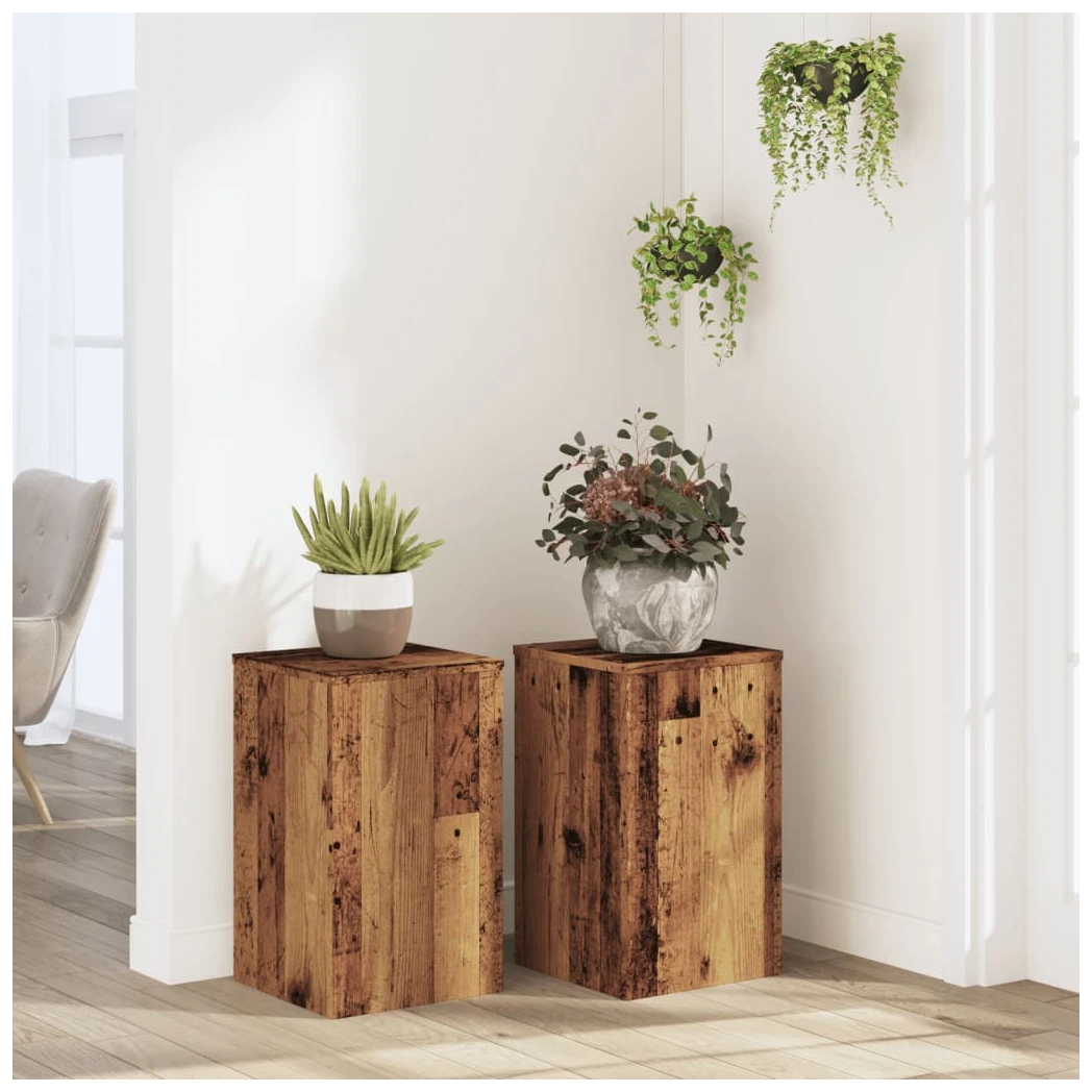 Wooden Plant Stand 2pc Old Wood Engineered Wood Tiered 30x30x50cm Indoor Outdoor