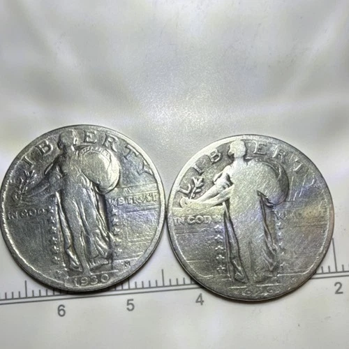 1929 1930 Standing Liberty Silver Quarters Circulated Lot of 2