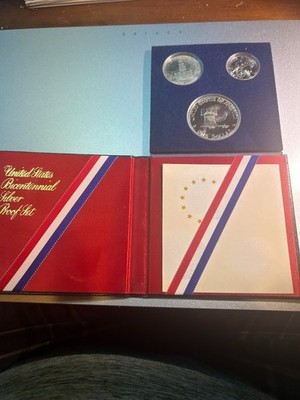 1776 1976 Bi-Centennial 3 Coin Proof Set Silver BU in US Mint