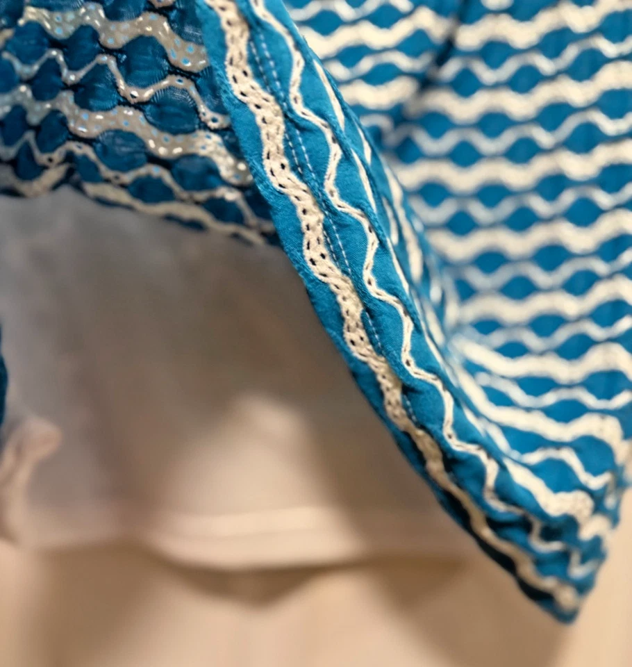 Blusa Camisa Top ECI S 4 Busto 32 Largo 23 Azul Blanco Rayas Encaje Inserto Foto 2 de 3