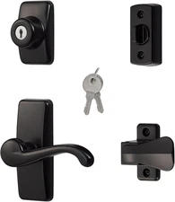 Handle Set with Latch and Keyed Deadbolt, Screen Door Handle, Black (4Piece Set)