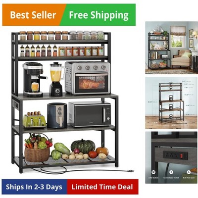 Large Bakers Rack with Power Outlets, 38 Inch Microwave Stand with Storage, 5...