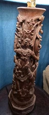 Balinese wood carving sculpture base for lamp and singed by artist 