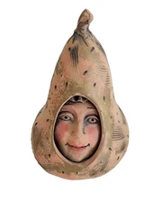 Barbara Sexton Catskills NY Signed Hand Made Anthropomorphic Pear Pottery Clay