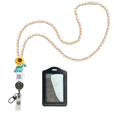 3Pcs Cute Retractable Teacher Lanyards with ID Holder Breakaway Beaded Badge ...