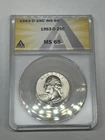 1963-D 25C Denver Mint Washington Silver Quarter - Graded ANACS MS65