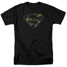 DC Comics - Superman - Distressed Camo Shield - Adult Unisex T-Shirt - Black