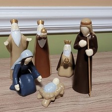 Ceramic Hand Painted Neutral Colors Nativity Set