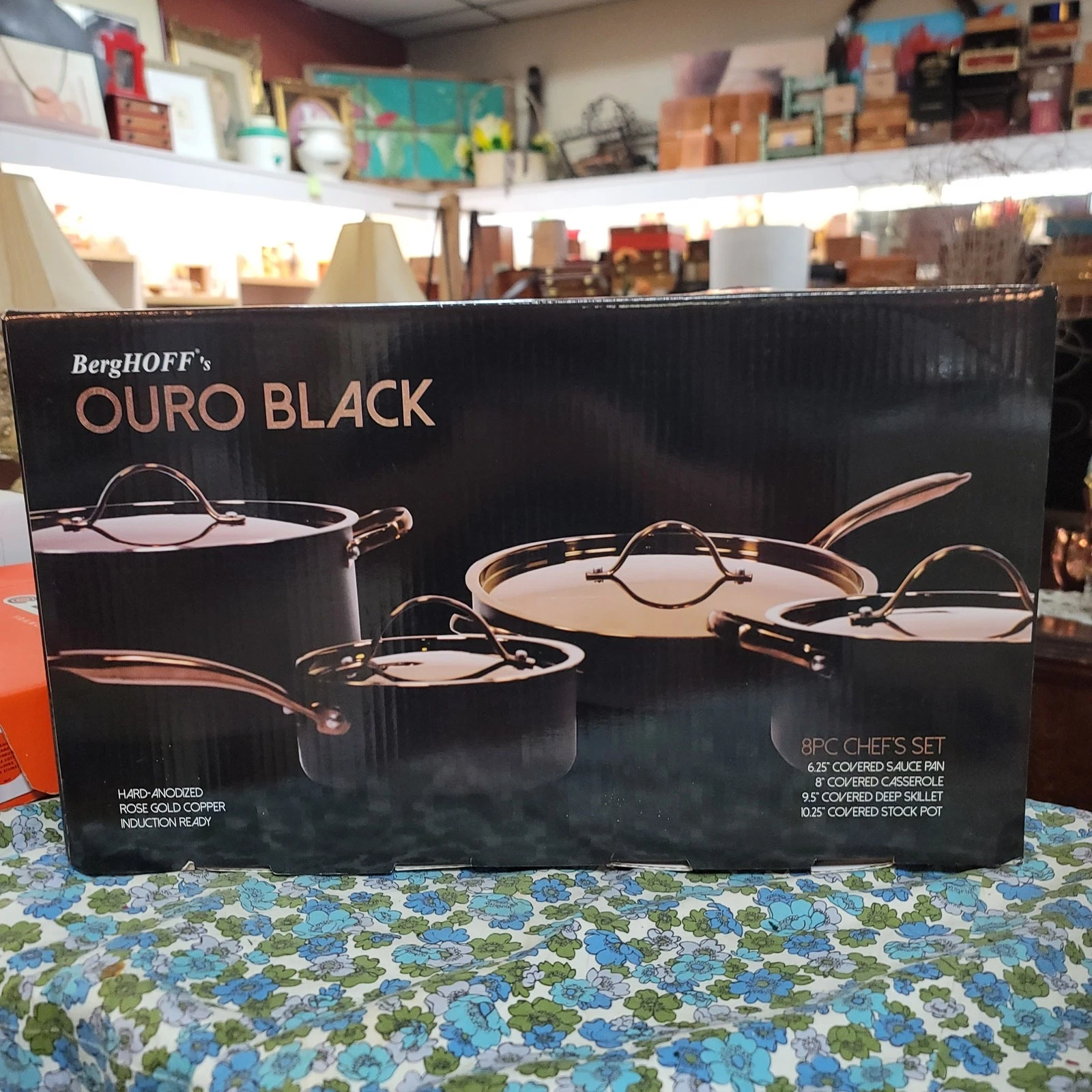 Berghoff's Ouro Black 8 piece chef Set sauce Casserole skillet stock pot copper