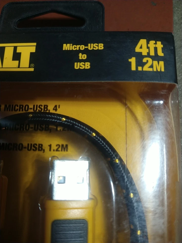 Cable trenzado reforzado DeWALT 4 pies micro-USB KEVLAR 131 1360 DW2 Android nuevo en caja Foto 2 de 4