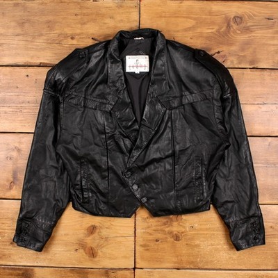Vintage L'uomo Lederjacke M 80er Cropped Western Schwarz Damen