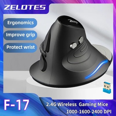 Zelotes F-17 Vertical Wireless Mouse Ergonomic 3-Speed DPI Gaming Grip
