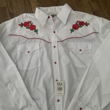 Vintage Ely Cattleman Pearl Snap Long Sleeve Shirt White Rose Western Cowboy XL