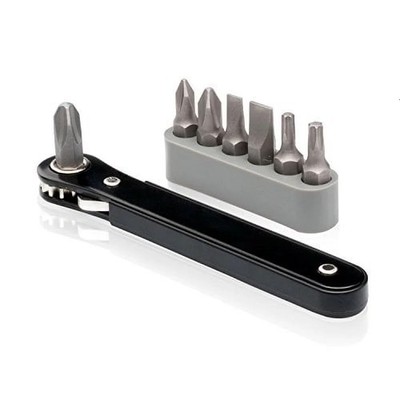 NEIKO 03044A 1/4-Inch Drive Mini Ratchet 4'' Length + 7 Bit Set, One Color 