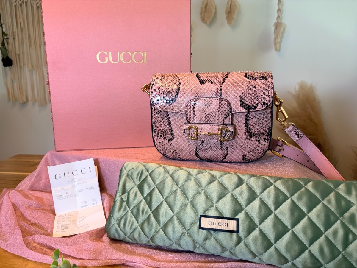 Gucci Horsebit 1955 Small Shoulder Bag - Python (Pink) - Original