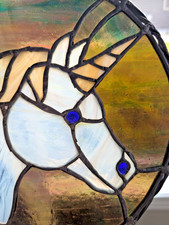Suncatcher unicorn stained glass round twisted metal 11 mystical fantasy