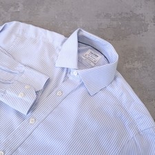 T.M. Lewin Cotton Shirt Mens 15.5 M Regular Fit Blue White Stripe Dress