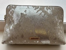 Paul Costelloe Genuine Leather Clutch Bag Cream/Silver/Black-Pony Hair Shimmer