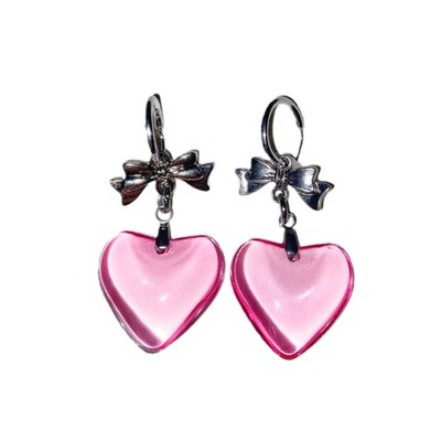 Stylish Heart Shape Earrings With Ribbon Bowknot Design Lightweight Accessory