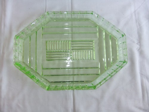 Vintage Vaseline Green Clear Pressed Art Deco Glass Dressing Table Tray 30x20cm - Picture 2 of 8