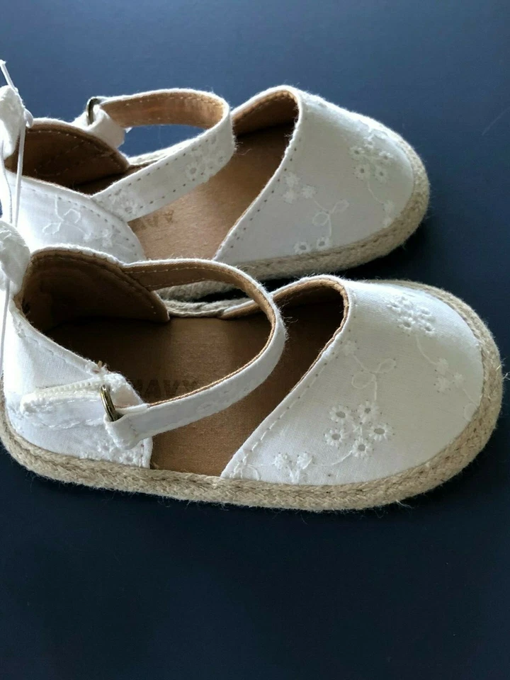 全新 女孩 婴儿 * 0-3 * 或 * 3-6 * 个月 旧海军蓝 白色 Mary Jane 鞋 凉鞋 — 第 2/4 张图片