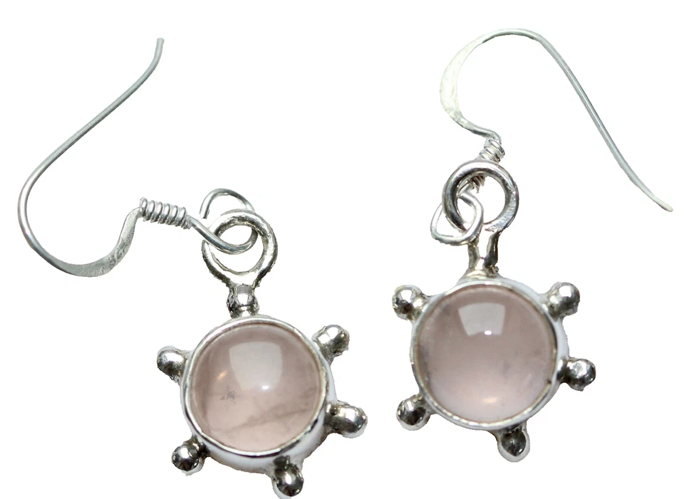 Rosenquarz Ohrhänger 925 Silber Ohrschmuck Rosa Rund Ohrringe Damen Schmuck Edel - Bild 1 von 1