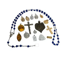 Lot/17 Assorted Religious Medals, Pins, Cross & Rosary Items