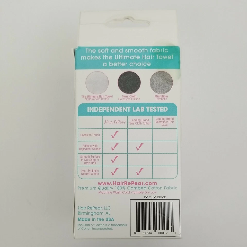 Women's Hair RePear Ultimate Hair Towel Anti Frizz Non Damaging Black Cotton - Image 2 of 4