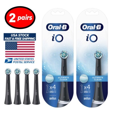 Oral-B Io Ultimate Clean Electric Toothbrush Head Black 4 Count x 2 Pairs