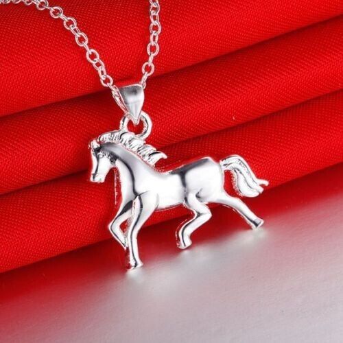 925 Silver Filled Horse Pendant Necklace Women with gift box - Picture 1 of 2