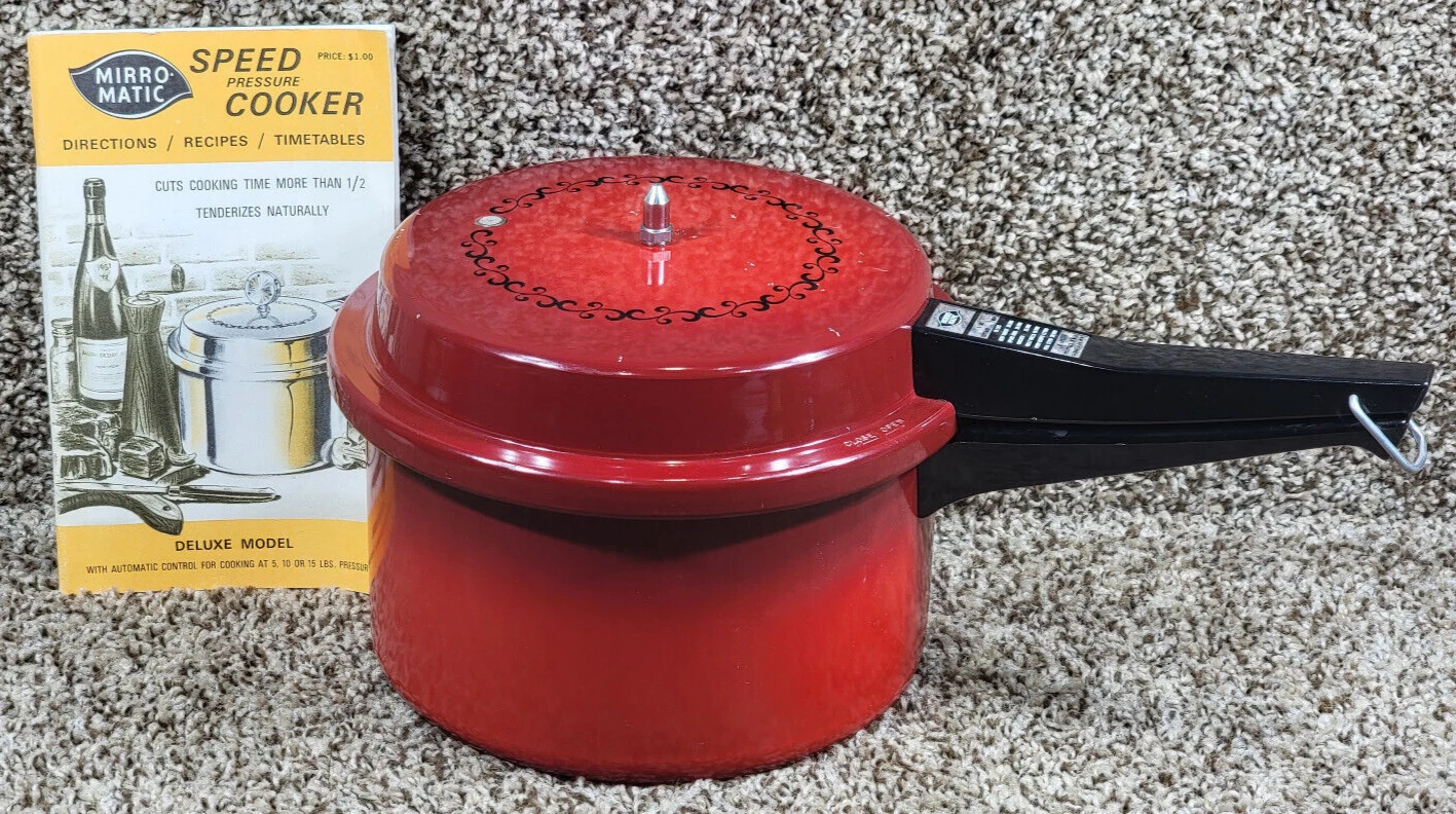 Vintage MIRRO-MATIC 4 Qt Pressure Cooker Canner Red w/Jiggler Rack Gasket