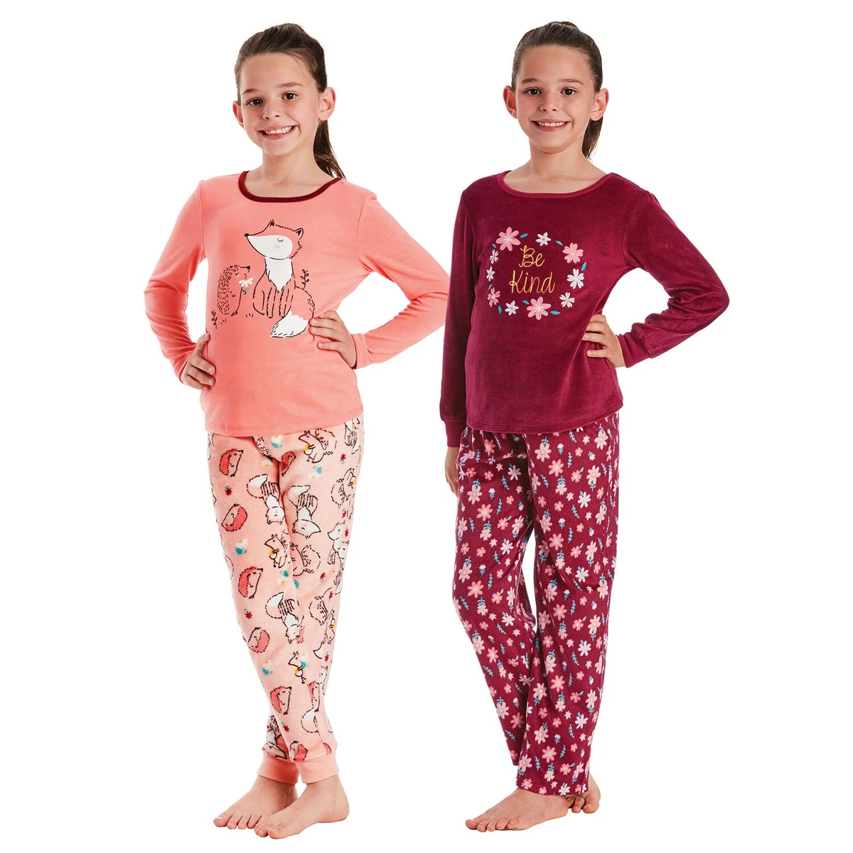 Girls Pink Free To Be Me Glitter Snowflakes Pajamas Fuzzy Sleep Set XS 4-5  