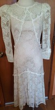 Vtg. 80s Cachet by Bari Protas Ivory Lace Wedding/ Formal Dress XS/S. EUC.