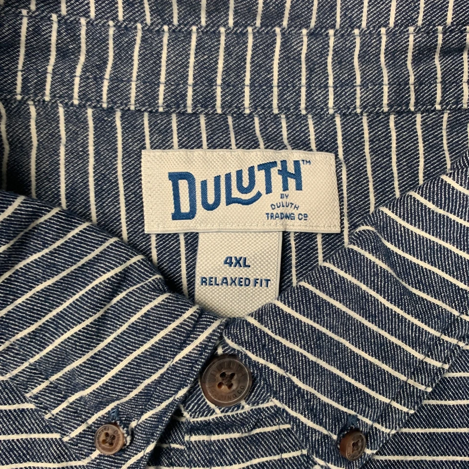 Duluth Trading Mens Shirt 4XL Blue White Striped Button Up Long Sleeve Cotton - Image 3 of 4