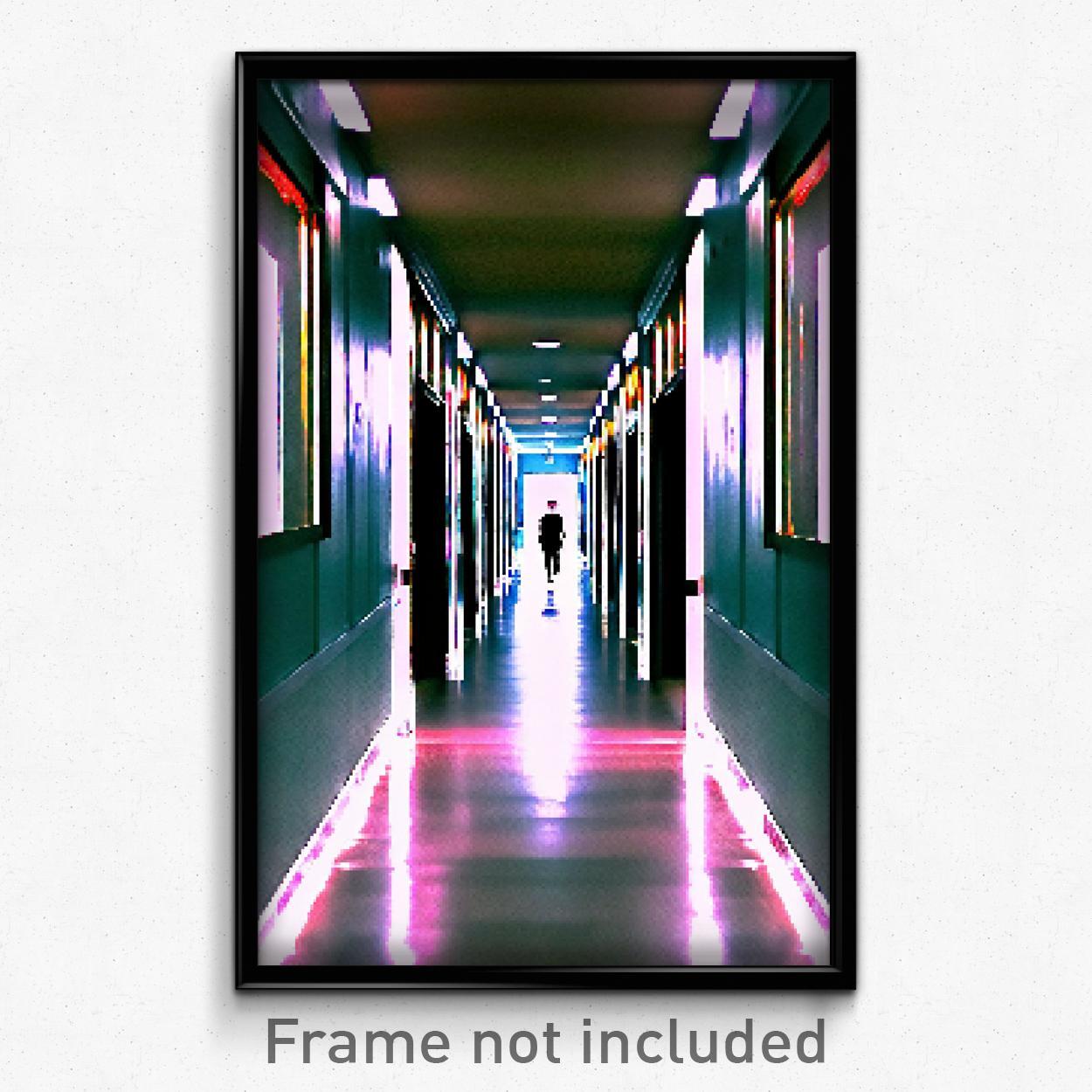 Pixel Art Poster - Silent Hallway (8 Bit Psychedelic Trippy Video Game Print)