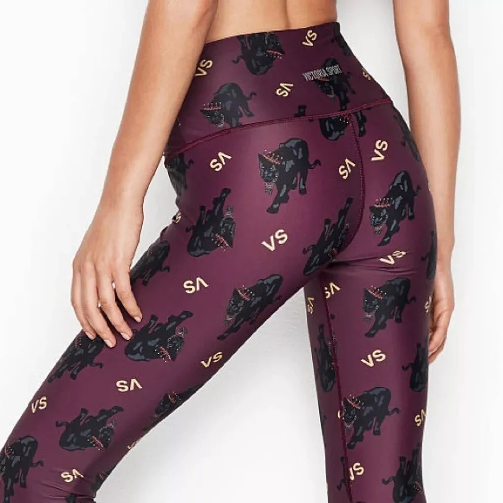 VICTORIA SECRET BURGUNDY BLACK PANTHER WORKOUT PANTS, LEGGINGS