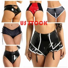 Women Latex Leather Briefs Underwear Shorts Lingerie Leather Knickers Panties
