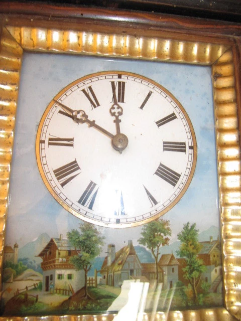 PENDULE  MURALE AVEC PEINTURE SOUS VERRE EPOQUE XIXème  - Photo 3/4