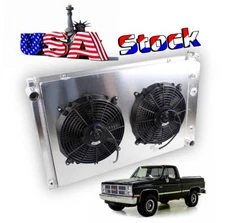 For 73-87 Chevy C/K C10 C20 K10 K20 GMC C/K1500 2500 V8 4 Row Radiator With 2Fan