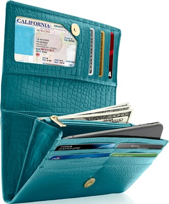 Genuine Leather Wallets For Women's Ladies Wallet Clutch Accordion RFID Blocking