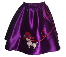 Purple Satin Red Hat 50's Poodle Skirt Adult Size Large Waist 35"-41" Length 25"