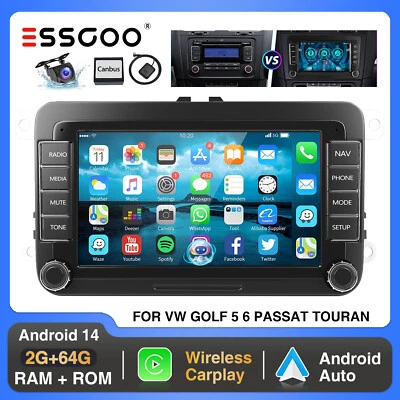 ESSGOO 7" Apple Carplay Car Stereo For VW GOLF 5 Polo Tiguan Android 14 64G GPS Nav Cam
