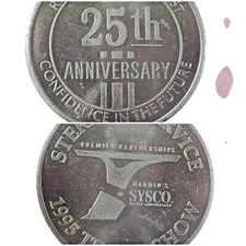 SYSCO Keychain USA Food Distributor Sterling Service 25th Anniversary Vtg 1995