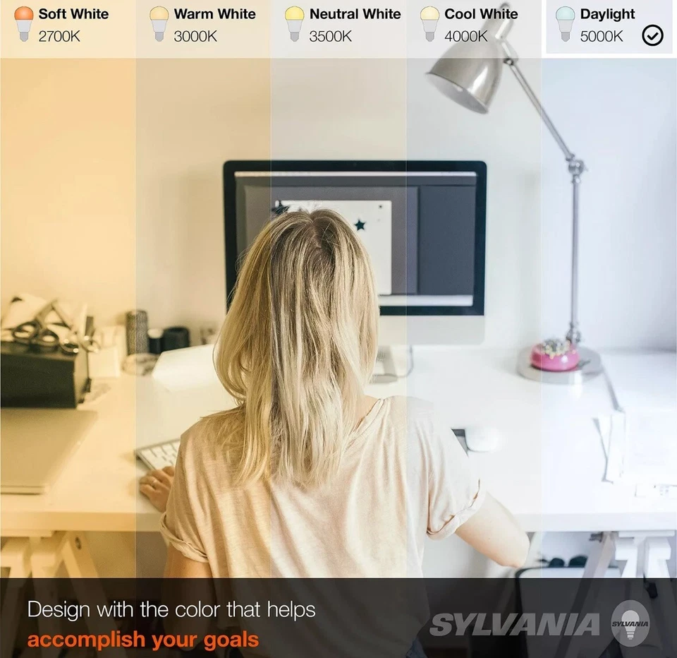 SYLVANIA LED A19 Light Bulb, 100W=14W, Non-Dimmable, 1500LM, Daylight, 4 Pk - Image 3 of 4