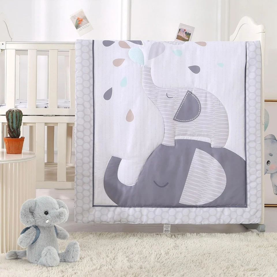 Juego de cama de cuna de elefante para niños, juego de cama de bebé premium de 3 piezas, elefante, Foto 2 de 4