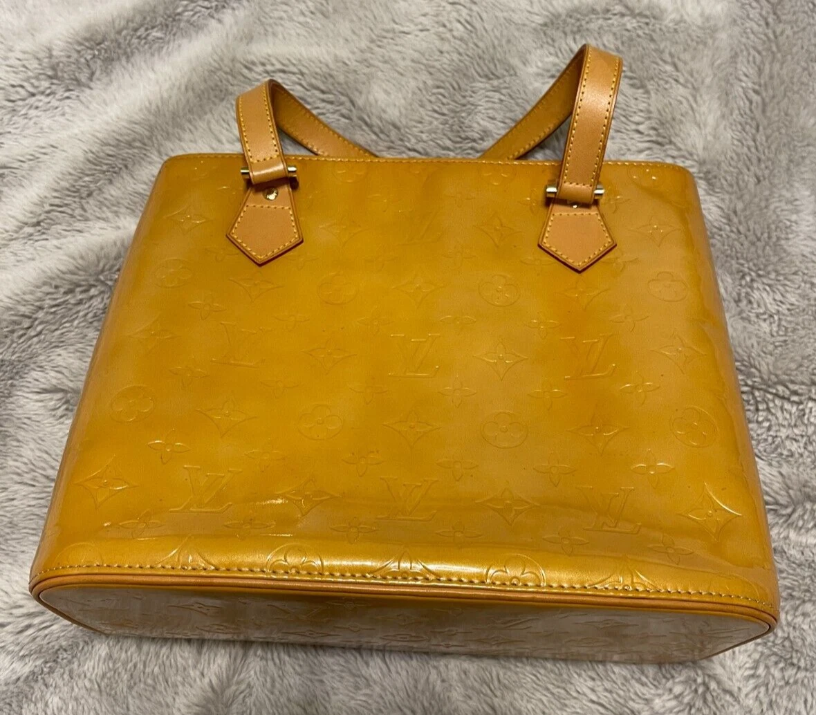 Louis Vuitton Houston Monogram Yellow Gold Patent Leather Tote Shoulder Bag