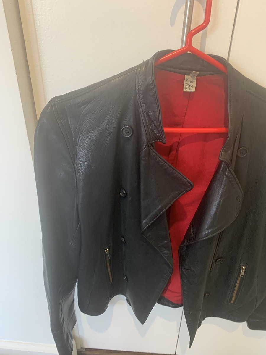 Vintage 80's AGNES B leather red lined Jacket France SZ 42