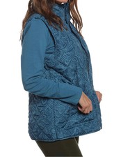 Erika Kaila Womens Size L Blue Teal Paisley Zip Front Quilted Vest Pockets!