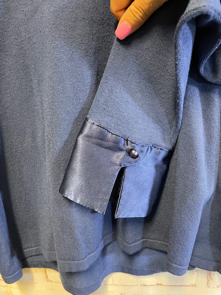 Blusa East 5th XL Azul Tejido Top con Cuello y Puños de Seda Manga Larga Foto 2 de 4